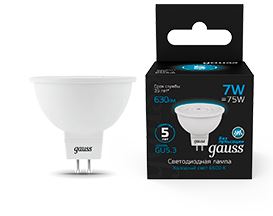 Лампа Gauss MR16 7W 630lm 6500K GU5.3 LED 1/10/100