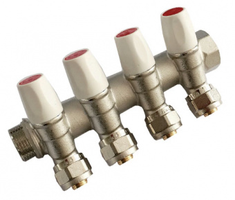 Коллектор с рег. вентилями и евроконусами "TIM" (3/4"х16х4 вых.)