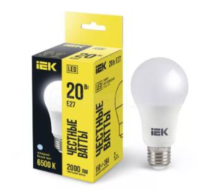 Лампа светодиодная A60 20Вт грушевидная 230В 6500К E27 IEK