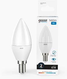 Лампа Gauss Elementary Свеча 8W 560lm 6500K Е14 LED 1/10/100