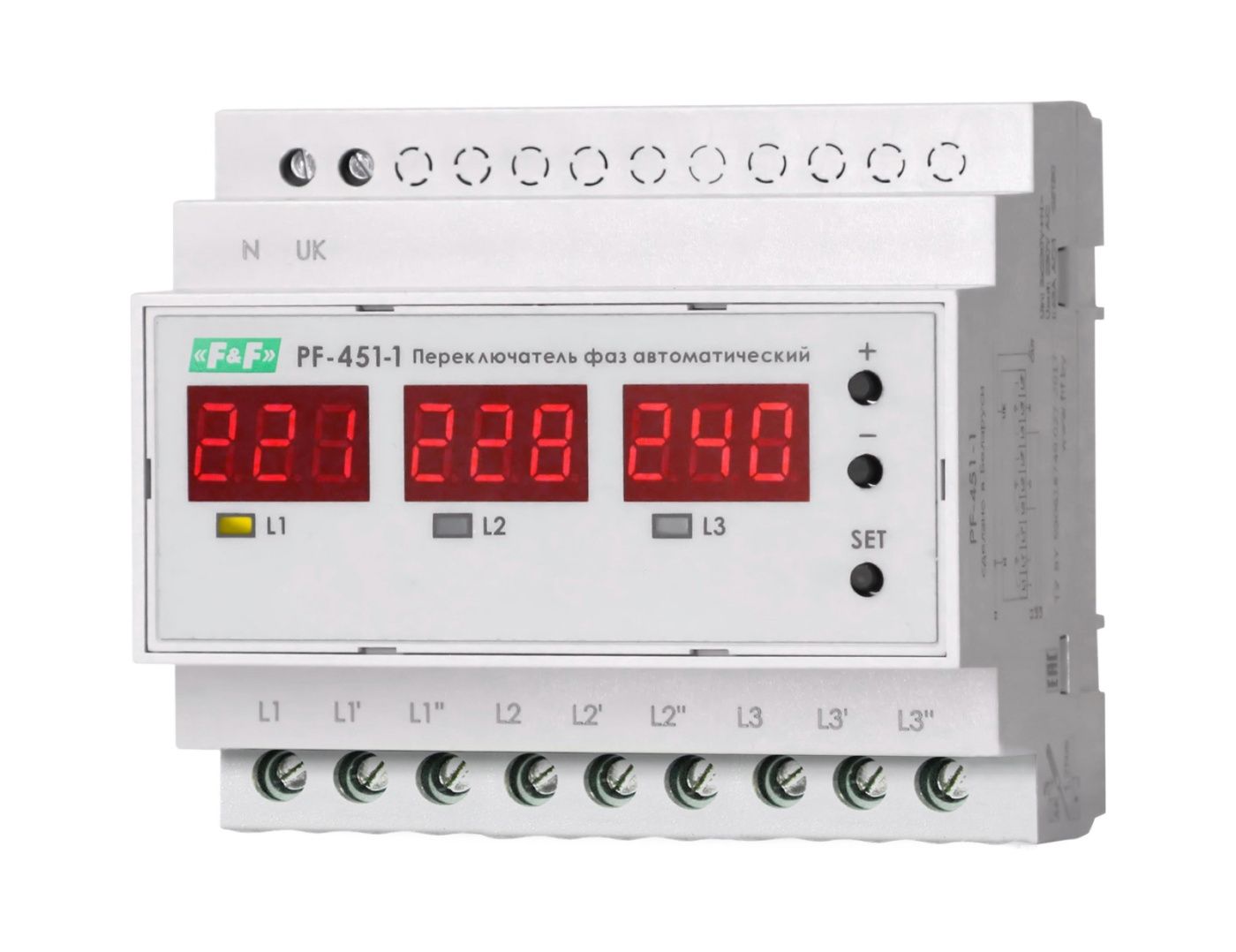 Переключатель фаз автоматический PF-451-1 (2 режима работы: с или без  приоритетной фазы.