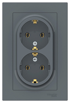 Механизм розетки 2-м СП AtlasDesign с заземл в сборе 16А грифель 