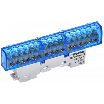 Шина нулевая изолированная KSN-6-6x9-16 BLUE TEKFOR