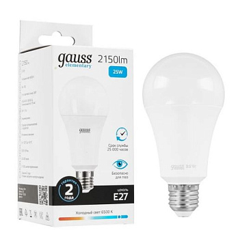 Лампа Gauss Elementary A70 25W 2150lm 6500K E27 LED 1/10/50