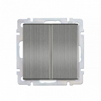 Выключатель проходной 2-клавишный 10А серый никель "Нептун"