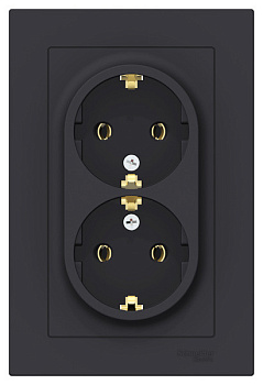Systeme Electric AtlasDesign Карбон Розетка с/з двойная, 16А, в сборе