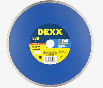 CLEAN AQUA CUT 230 мм, диск алмазный отрезной сплошной по керамограниту, мрамору, плитке, DEX
