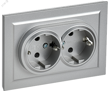 IEK BRITE Алюминий Розетка 2-м с/з с защ шторк 16А в сборе РСш12-3-БрА
