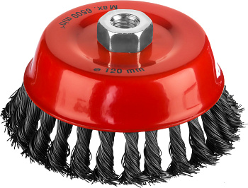MIRAX 120 мм, жгутированная стальная проволока 0.5 мм, чашечная щетка-крацовка для УШМ