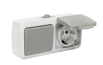 Блок ОП розетка 1-м 16А с заземл. с крышкой+выключатель 1-кл. Мурманск IP54 сер