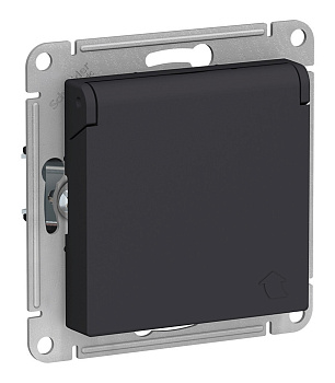 Механизм розетки 1-м СП Atlas Design с заземл с крышкой 16А карбон