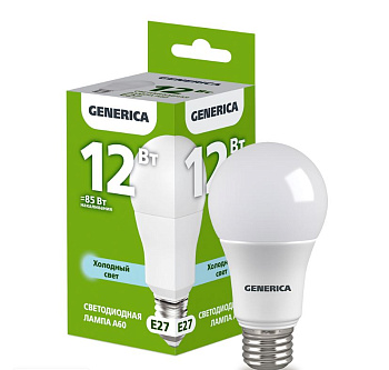 Лампа светодиодная A60 груша 12Вт 6500К E27 230В GENERICA