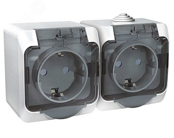 Systeme Electric Этюд наруж Бел Розетка 2-я с/з со шторками, с крышкой IP44