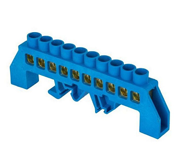 Шина нулевая N 6х9 10 отвер. латунь син. нейлоновый корпус комбинированный PROxima EKF sn0-63-10-dn