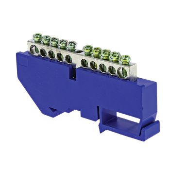 EKF PROxima Шина "0" N (6x9мм) 10 отв. цинк синий изолятор на DIN-рейку