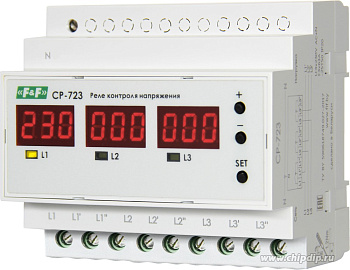 Реле контроля напряжения CP-723 трехфазное-три однофазных реле 3х63А 