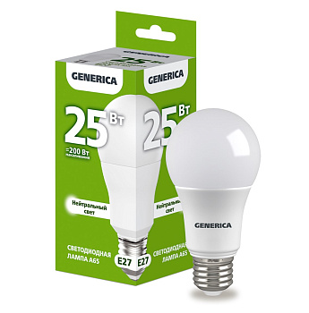 Лампа светодиодная A65 груша 25Вт 230В 4000К E27 GENERICA