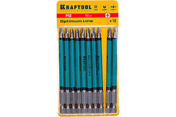 Optimum Line Биты, PH2, 100 мм, тип хвостовика E 1/4", 10 шт в блистере, KRAFTOOL