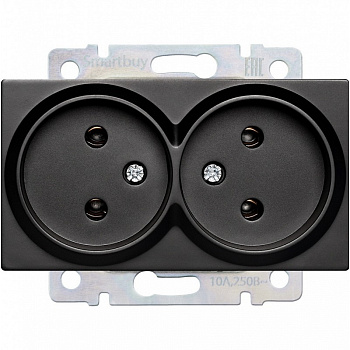 Розетка двойная без заземления черная "Нептун"