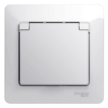 Systeme Electric Glossa Бел Розетка с/з со шторками с крышкой, IP20 (в сборе с рамкой)