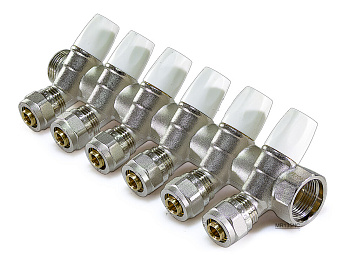 Коллектор с рег. вентилями и евроконусами "TIM" (1"х16х6 вых.)