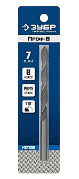 ЗУБР ПРОФ-В 7.0х109мм, Сверло по металлу, сталь Р6М5, класс В