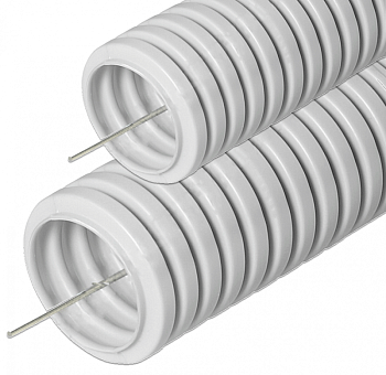 Труба гофрированная ПВХ легкая d25мм с протяжкой сер. (уп.50м) Ruvinil 12501