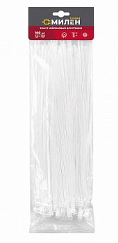 CLM3625W Нейлоновые хомуты для стяжки Милен, белые, 3,6*250 мм, 100 шт/50