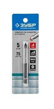 ЗУБР 5 мм, 4х кромка, HEX 1/4, Сверло по стеклу и кафелю, Профессионал (29845-05)