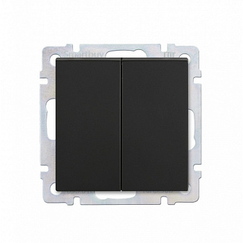 Выключатель проходной 2-клавишный 10А черный "Нептун"