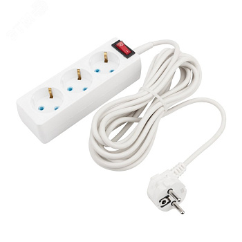 Удлинитель PROconnect 3 гнезда, 5 м, 3х0.75 мм, с/з, с кнопкой, белый