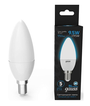 Лампа Gauss Свеча 9.5W 950lm 6500К E14 LED 1/10/100