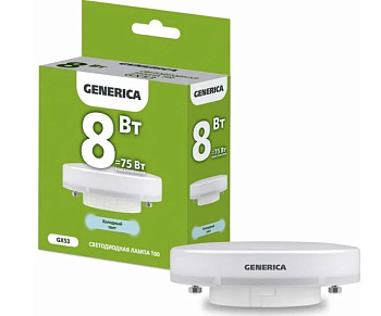 Лампа светодиодная T80 таблетка 8Вт 230В 4000К GX53 GENERICA