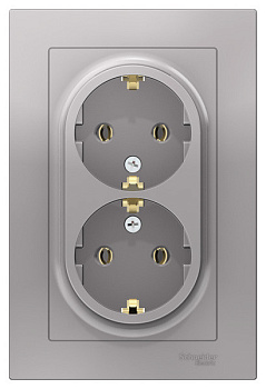 Systeme Electric AtlasDesign Алюминий Розетка с/з двойная, 16А, в сборе
