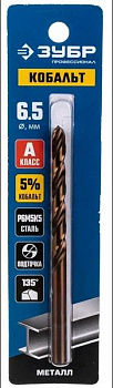 ЗУБР КОБАЛЬТ 6.5х101мм, Сверло по металлу, сталь Р6М5К5, класс А