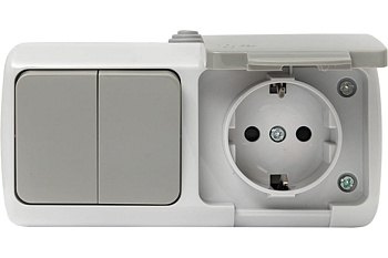 Блок ОП розетка 1-м 16А с заземл. с крышкой+выключатель 2-кл. Мурманск IP54 сер. EKF