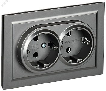 IEK BRITE BASE Сталь Розетка 2-м с/з без защ штор 16А в сборе РС12-3-БрС