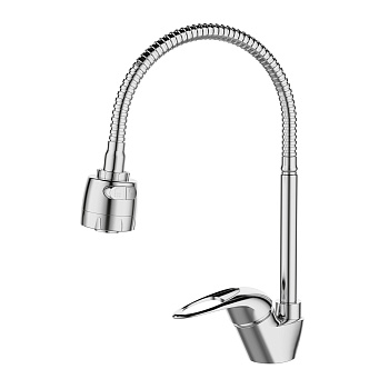 Смеситель для кухни с гибким изливом и душевой насадкой, глянцевый хром, Meal, Milardo