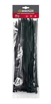 CLM3620B Нейлоновые хомуты для стяжки Милен, чёрные, 3,6*200 мм, 100 шт/100