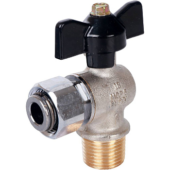 STOUT Кран шаровой с накидной гайкой угловой, НР/накидная гайка, ручка бабочка 3/4x3