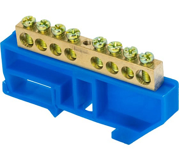 Шина нулевая N 6х9 8 отвер. латунь син. изолятор на DIN-рейку PROxima EKF