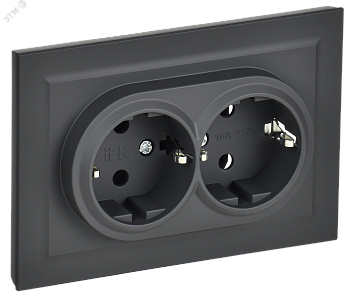 IEK BRITE Графит Розетка 2-м с/з без защ. штор. 16А в сборе РС12-3-БрГ