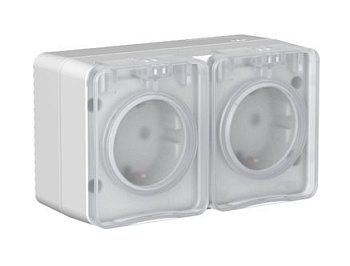 Розетка двойная ОП AtlasDesign PROFI IP54 заземл. защ. шторки 16А сер