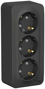 System Electric Розетка 3-м Blanca 16А с заземл. без защ. антрацит с изолир. пластиной антрацит.