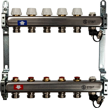 SMS-0932-000005 STOUT Коллектор из нержавеющей стали без расходомеров, с клапаном вып. воздуха и сли