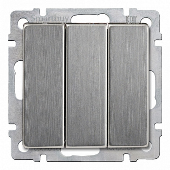 Выключатель 3-клавишный 10А серый никель "Нептун"