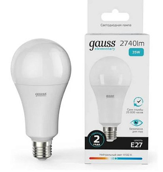 Лампа Gauss Elementary A67 35W 2740lm 4100K E27 LED 1/10/50