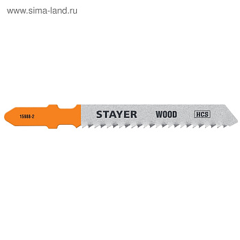 Полотна STAYER", T119B, для эл/лобзика, HCS, по дереву, фанере, ДСП, T-хвост., шаг 2мм, 50мм, 2шт