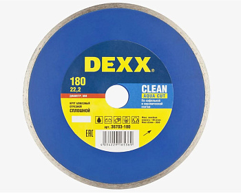 CLEAN AQUA CUT 180 мм, диск алмазный отрезной сплошной по керамограниту, мрамору, плитке, DEX