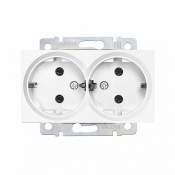 Розетка двойная с заземлением белая "Нептун"